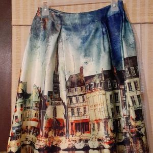 Venice printed box pleat skirt. L.